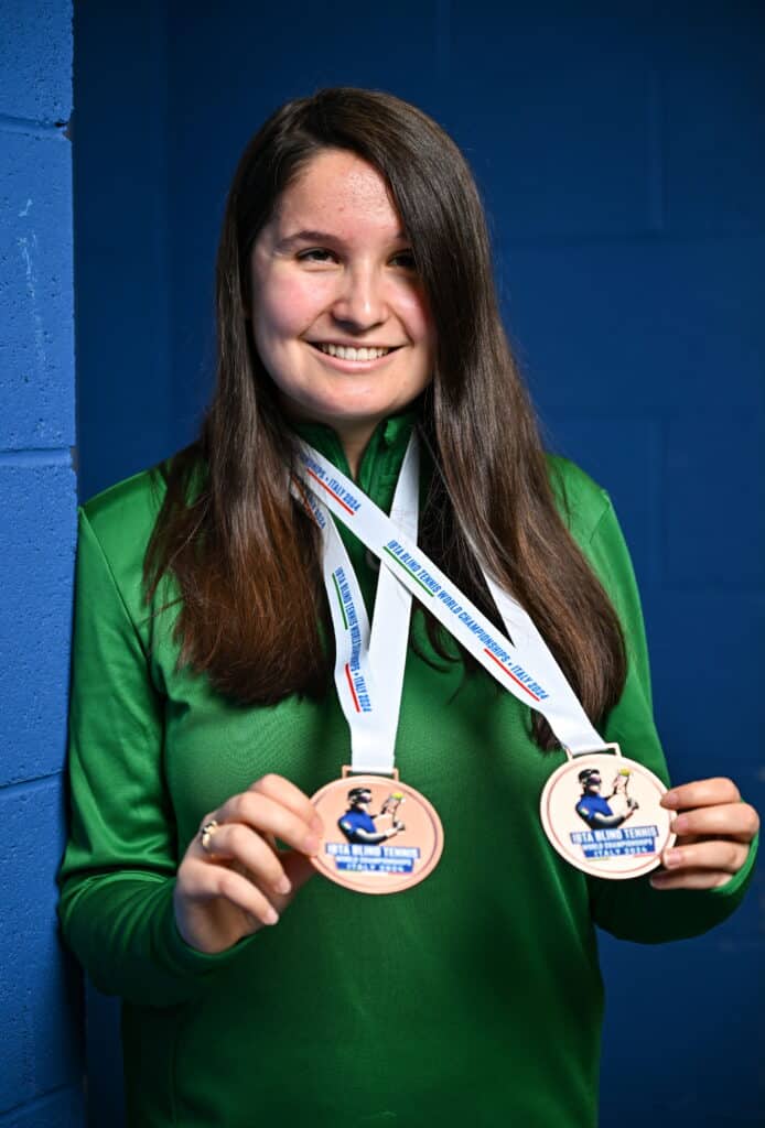 22 October 2024; Double IBTA Blind Tennis World Championship bronze medallist Riya Deveruex in attendance during the Irish Blind & Visually Impaired Team celebration event at the Tennis Ireland HQ at the Sport Ireland Campus in Dublin. Photo by Sam Barnes/Sportsfile *** NO REPRODUCTION FEE ***