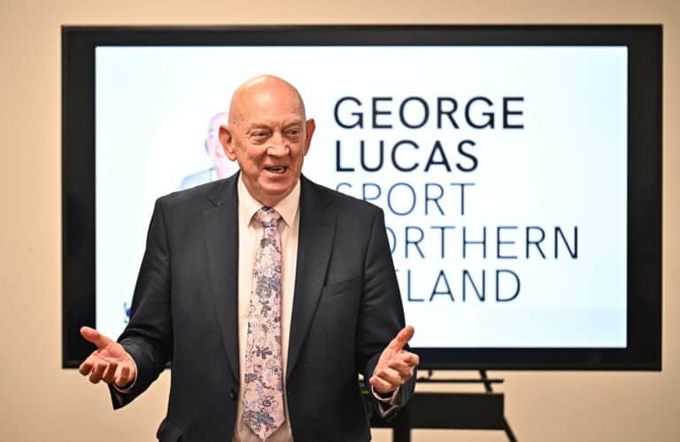 22 October 2024; Sport Northern Ireland Chairperson George Lucas speaking during the Irish Blind & Visually Impaired Team celebration event at the Tennis Ireland HQ at the Sport Ireland Campus in Dublin. Photo by Sam Barnes/Sportsfile *** NO REPRODUCTION FEE ***