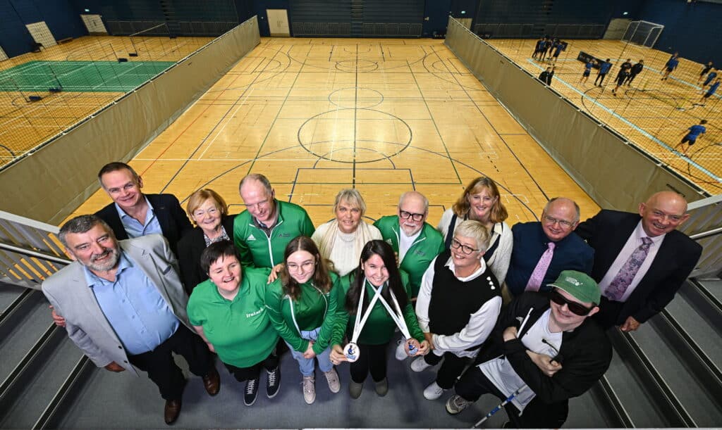 22 October 2024; In attendance are, from left, Enjoy Tennis Founder Liam O'Donohoe, Tennis Ireland Chief Executive Kevin Quinn, Tennis Ireland President Letty Lucas, Lisa McLaughlin, Paul O'Rahilly, Adriadna Flociuc, Babs Weiberg, Riya Deveruex, John Connolly, Marguerite Quinn Sport Ireland Chief Executive Dr Una May, Vision Sports Ireland founding member and Paralympian Joe Geraghty, Vinny Keane and Sport Northern Ireland Chairperson George Lucas during the Irish Blind & Visually Impaired Team celebration event at the Tennis Ireland HQ at the Sport Ireland Campus in Dublin. Photo by Sam Barnes/Sportsfile *** NO REPRODUCTION FEE ***